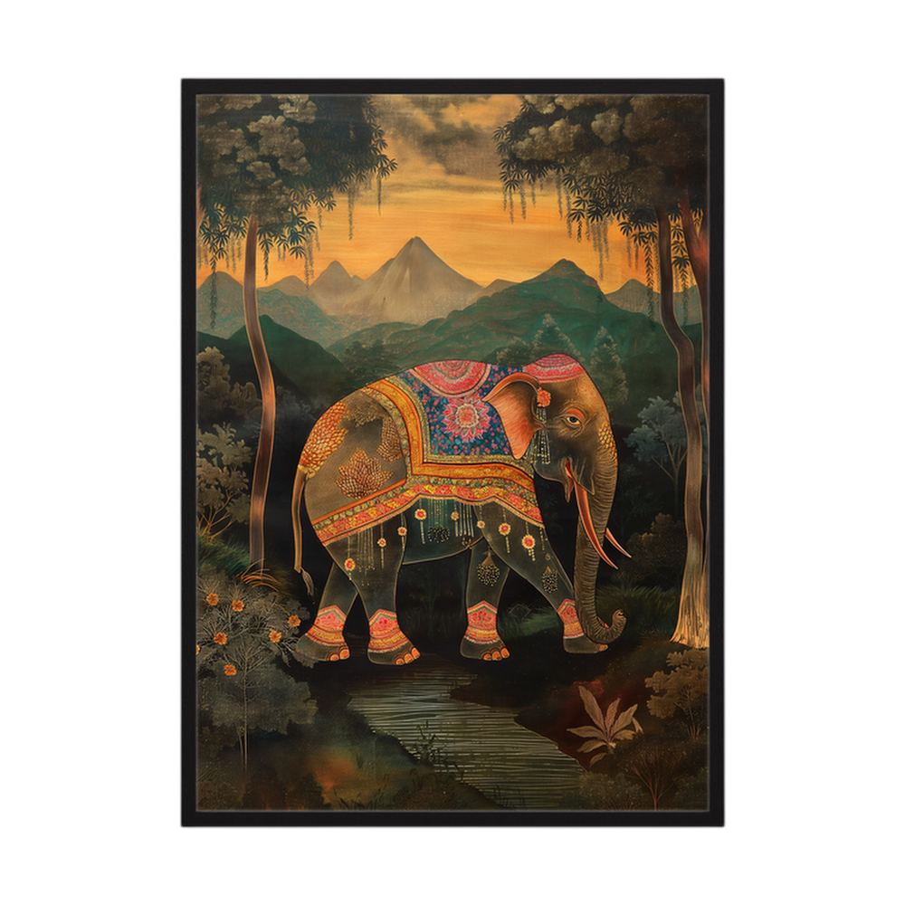 Forest Procession ornate elephant wall art print, product view 3.