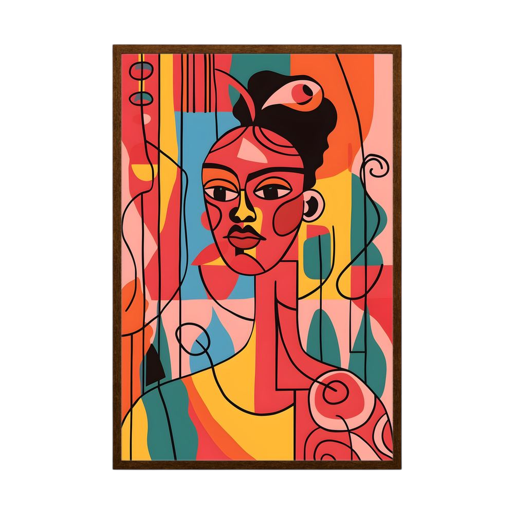 Coral Geometry colourful cubist woman portrait print, product view 2.