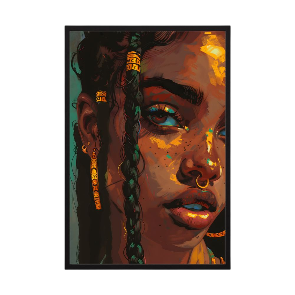 Golden Gaze Black woman portrait wall art print, product view 3.