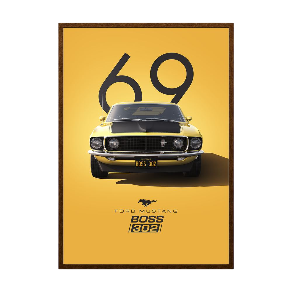 Golden Boss yellow classic muscle car poster, product view 2.