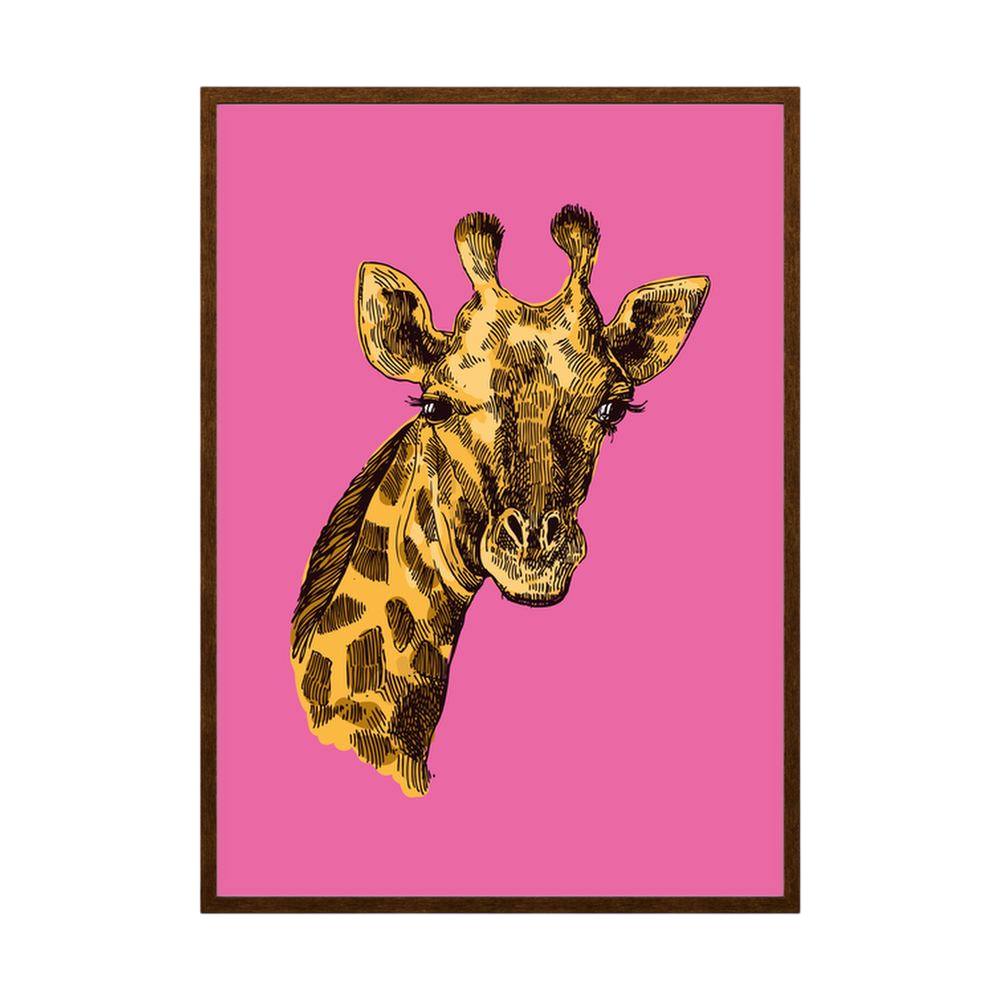 Giraffe in Pink pink giraffe art print, product view 2.