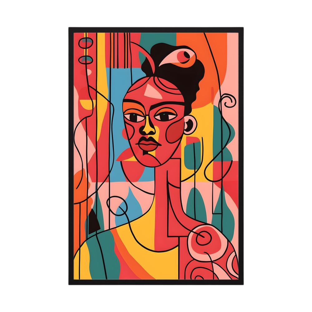 Coral Geometry colourful cubist woman portrait print, product view 3.