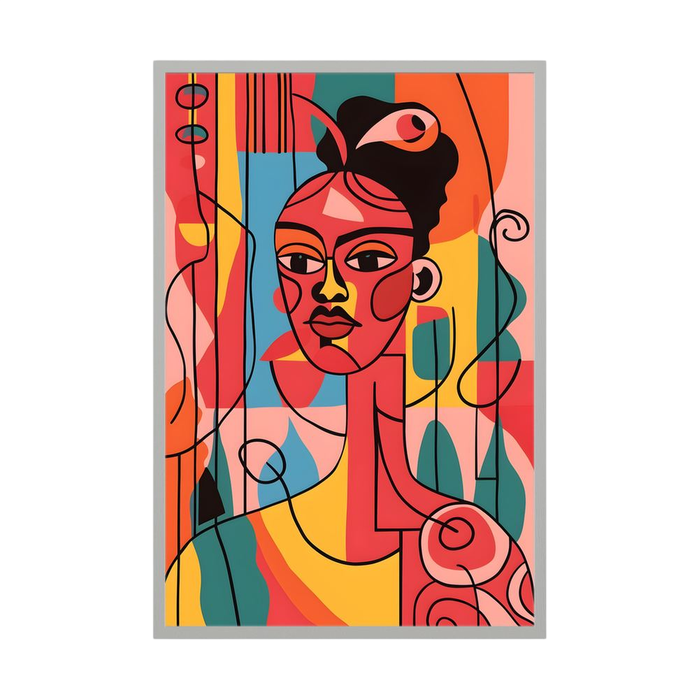Coral Geometry colourful cubist woman portrait print, product view 4.