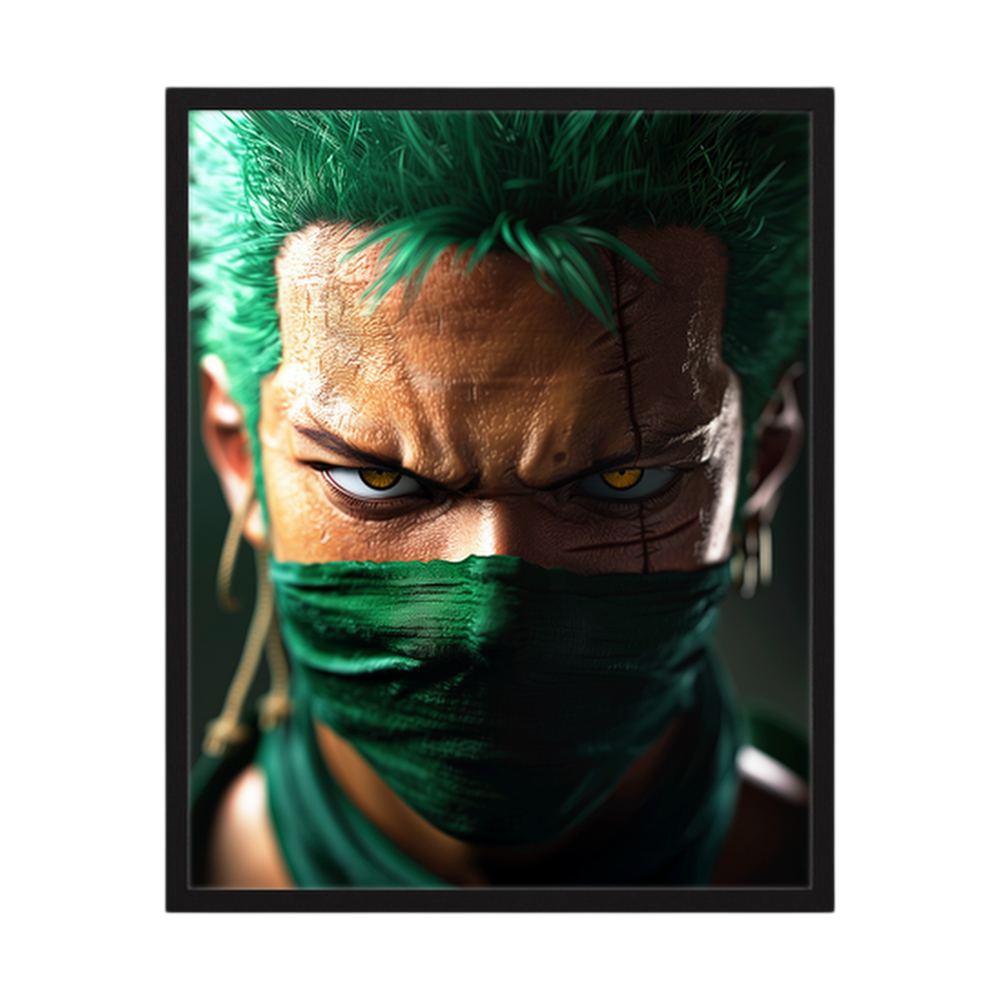 Emerald Focus green anime swordsman portrait print, product view 3.