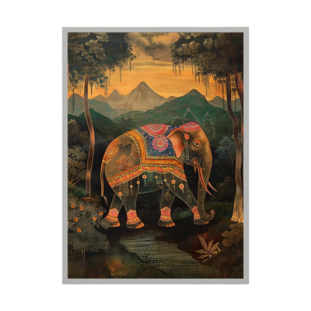 Forest Procession ornate elephant wall art print, product view 4.