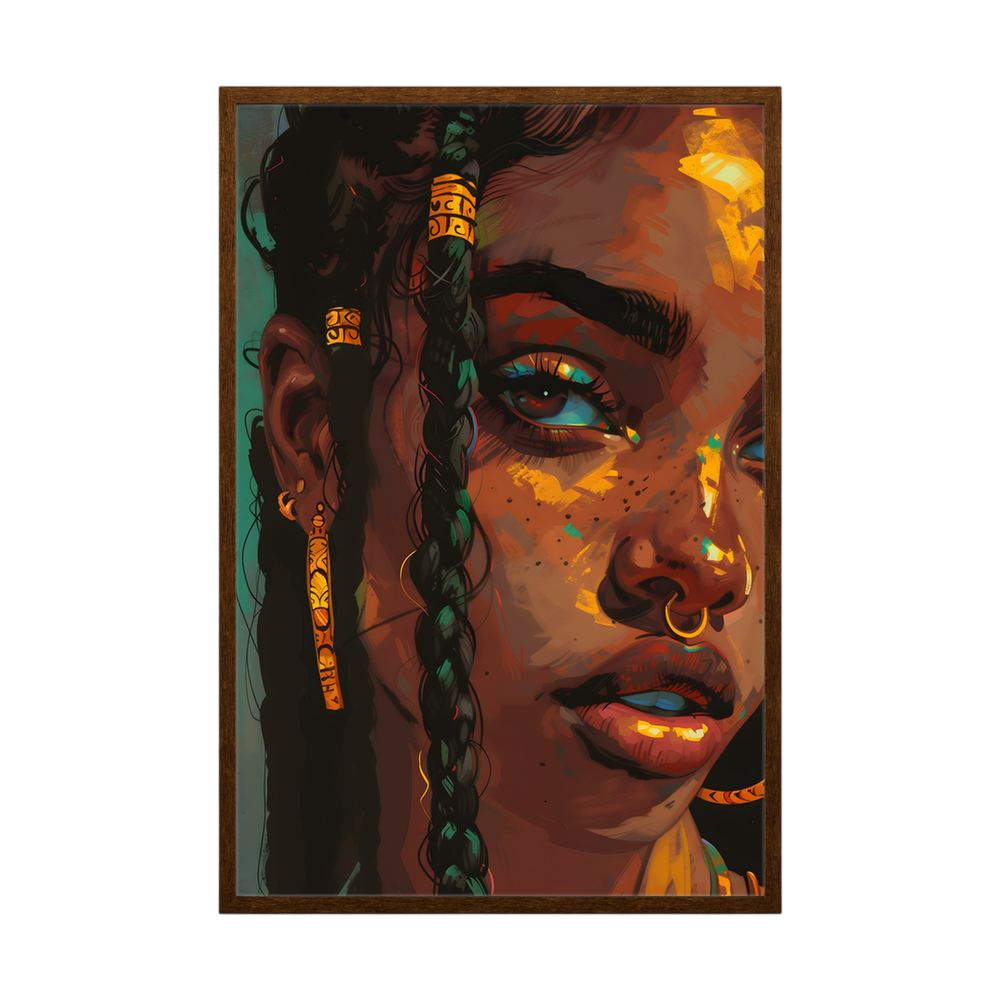 Golden Gaze Black woman portrait wall art print, product view 2.