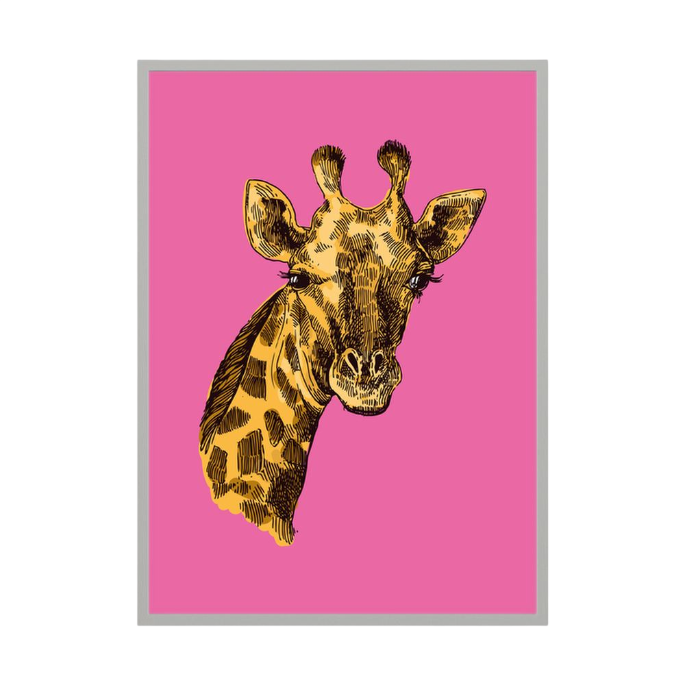Giraffe in Pink pink giraffe art print, product view 4.