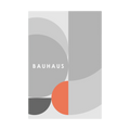 Grey abstract Bauhaus arches with a coral circle.