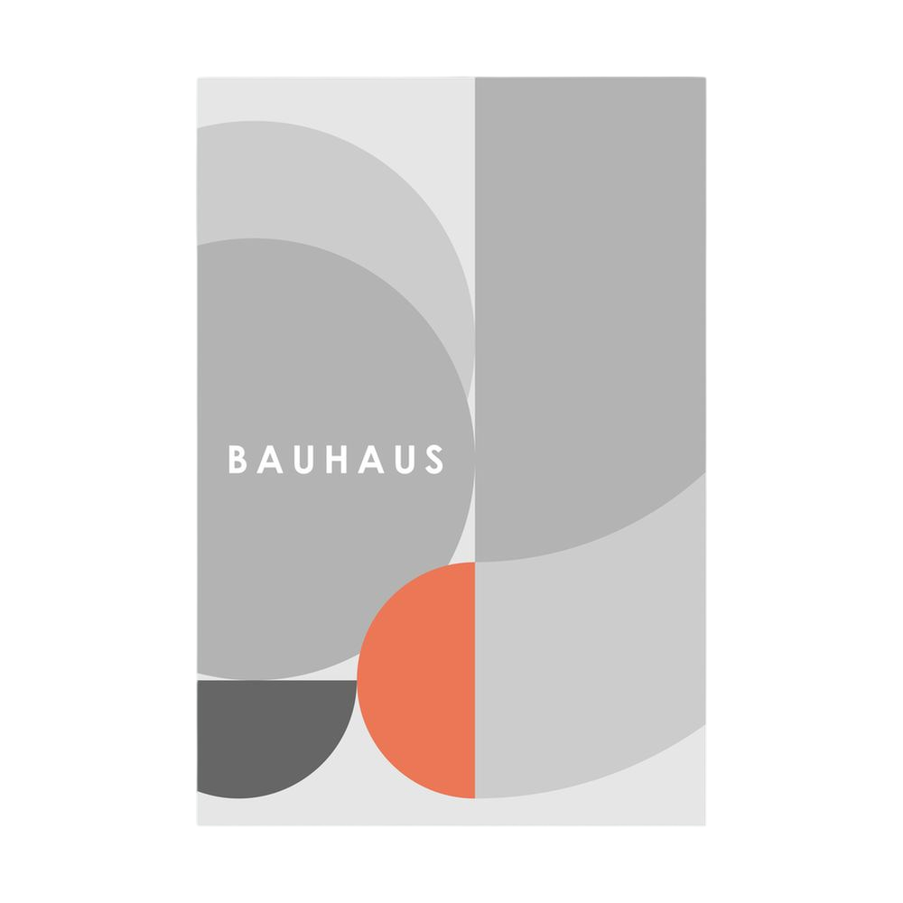 Grey abstract Bauhaus arches with a coral circle.