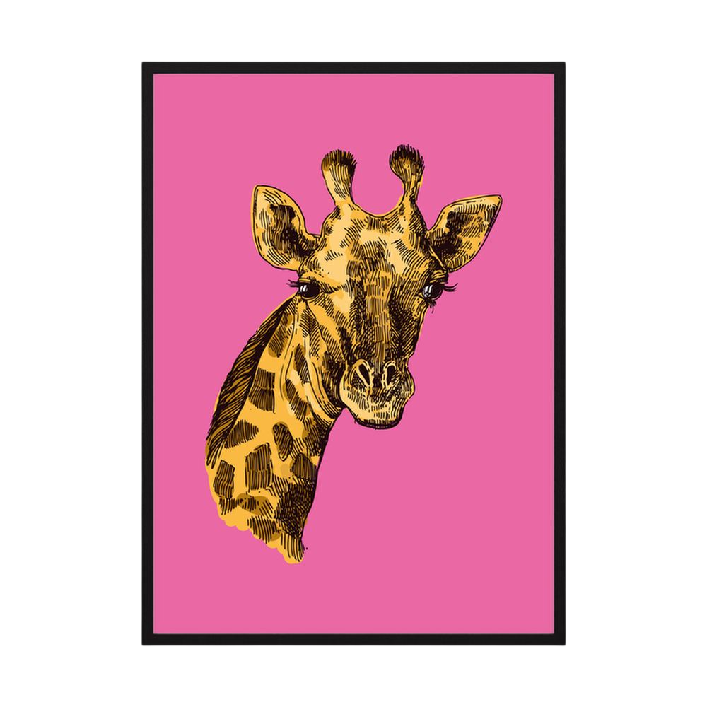 Giraffe in Pink pink giraffe art print, product view 3.
