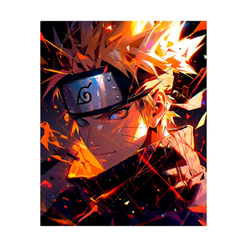 Intense orange-lit anime ninja portrait.