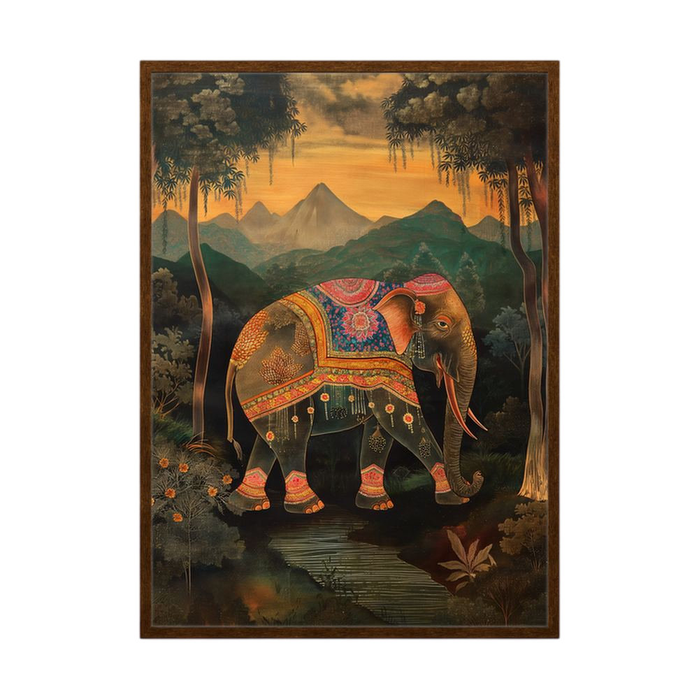 Forest Procession ornate elephant wall art print, product view 2.