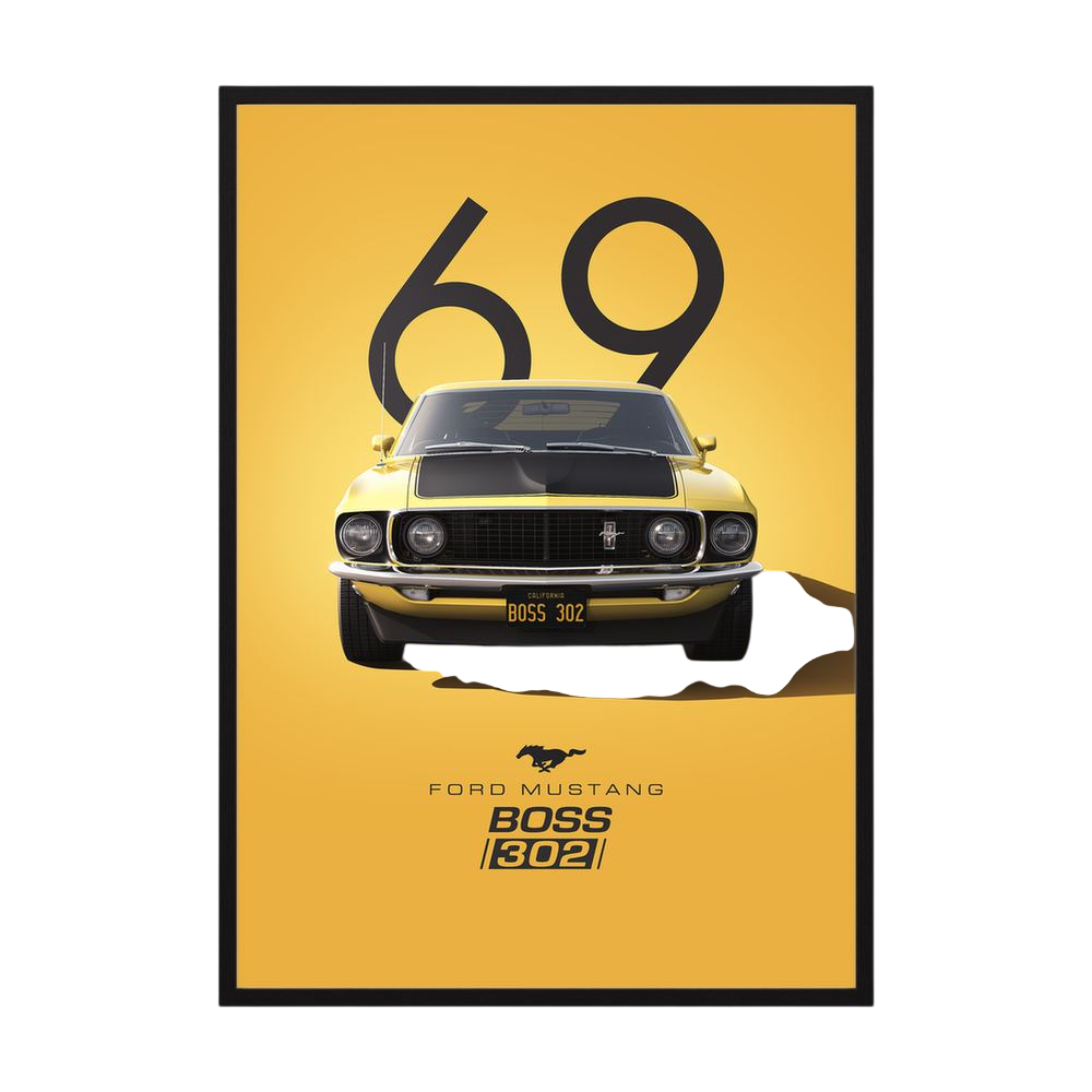 Golden Boss yellow classic muscle car poster, product view 3.