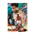 Colourful boxing portrait with layered ringside action, shown unframed.