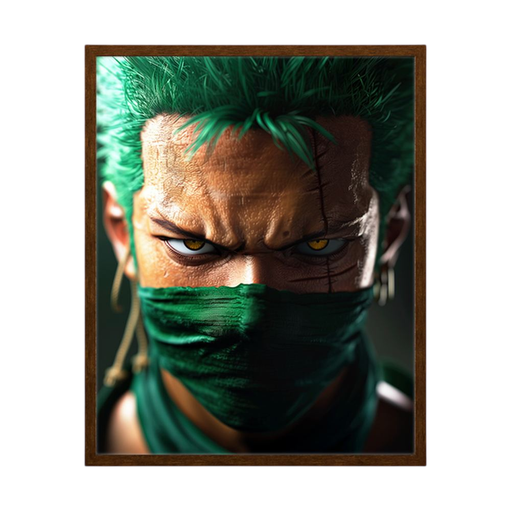 Emerald Focus green anime swordsman portrait print, product view 2.