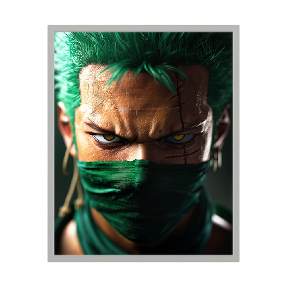 Emerald Focus green anime swordsman portrait print, product view 4.