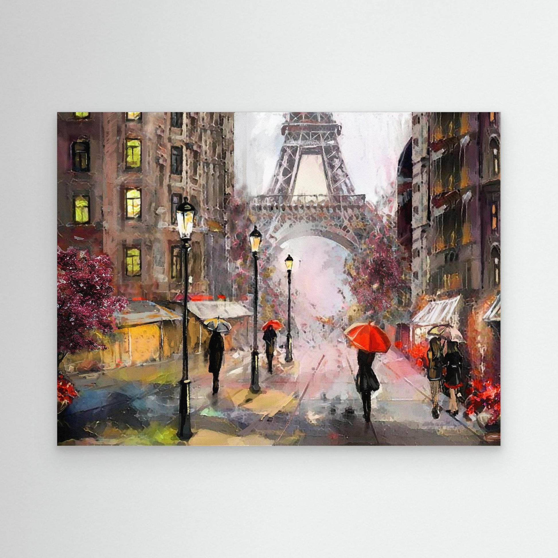 Misty Morning in Paris | Umbrellas and Eiffel Tower Framed Canvas Art