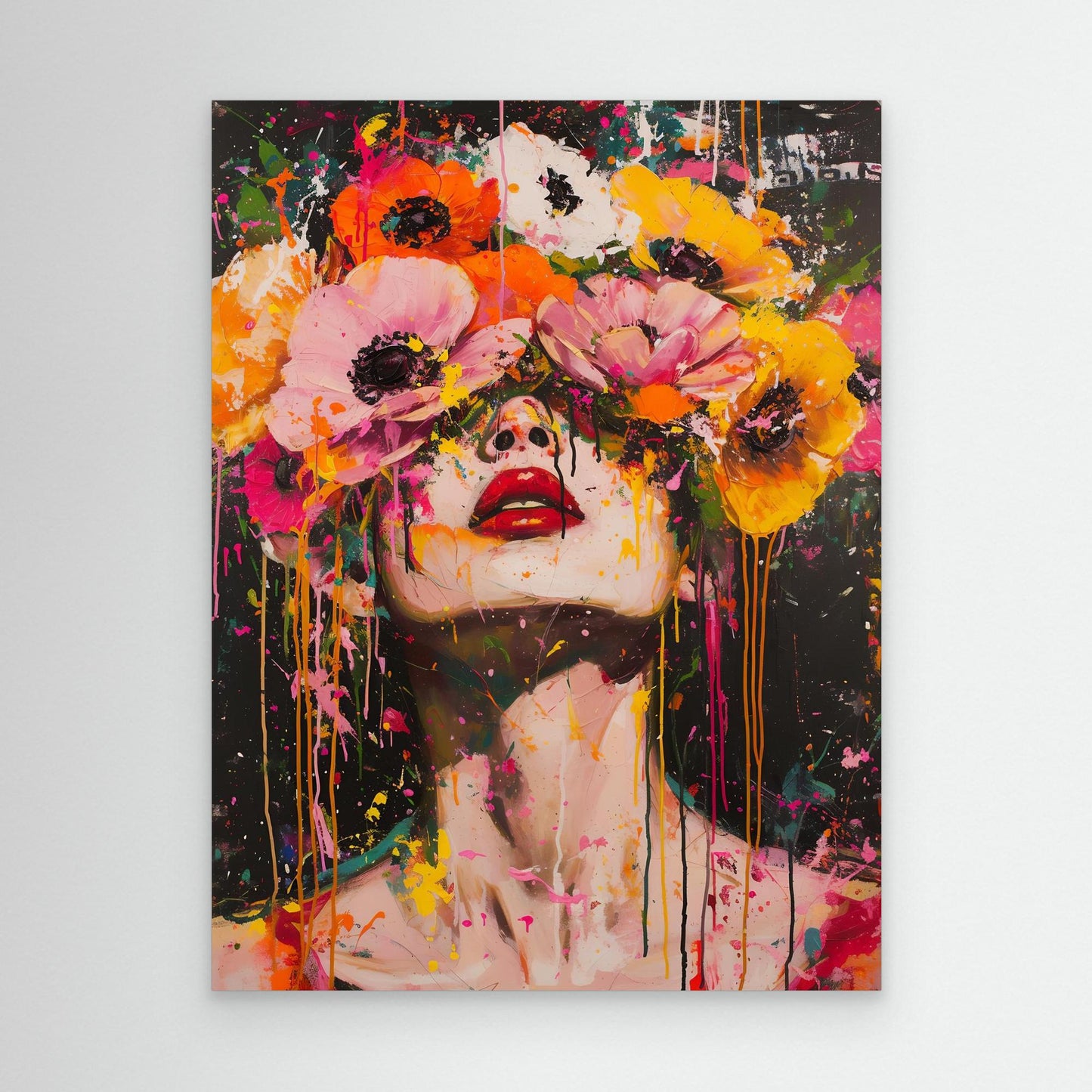 Vibrant Visage | Floral Fantasy Framed Wall Canvas