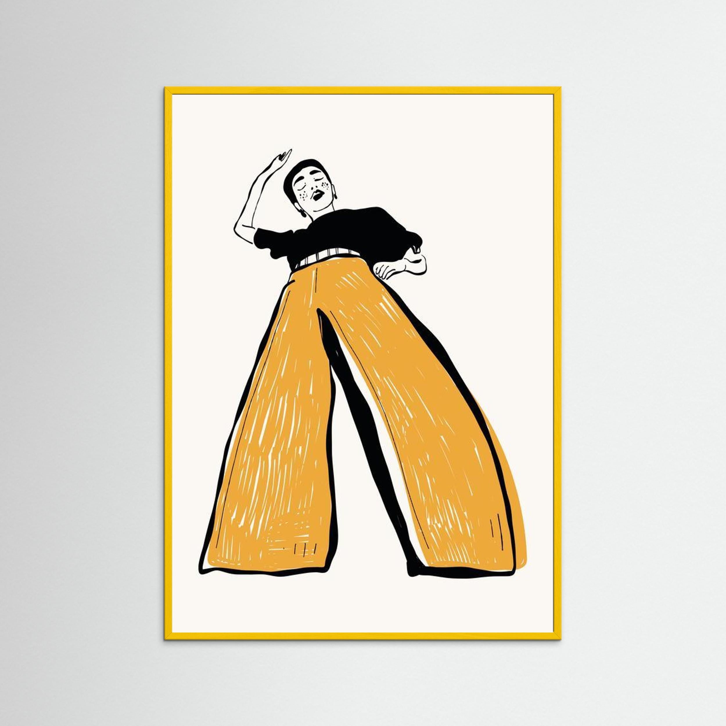 Fashion Figure in Mustard Wide-Leg Trousers