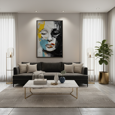 Duality Unveiled | Fierce Colour Clash Portrait Framed Wall Canvas