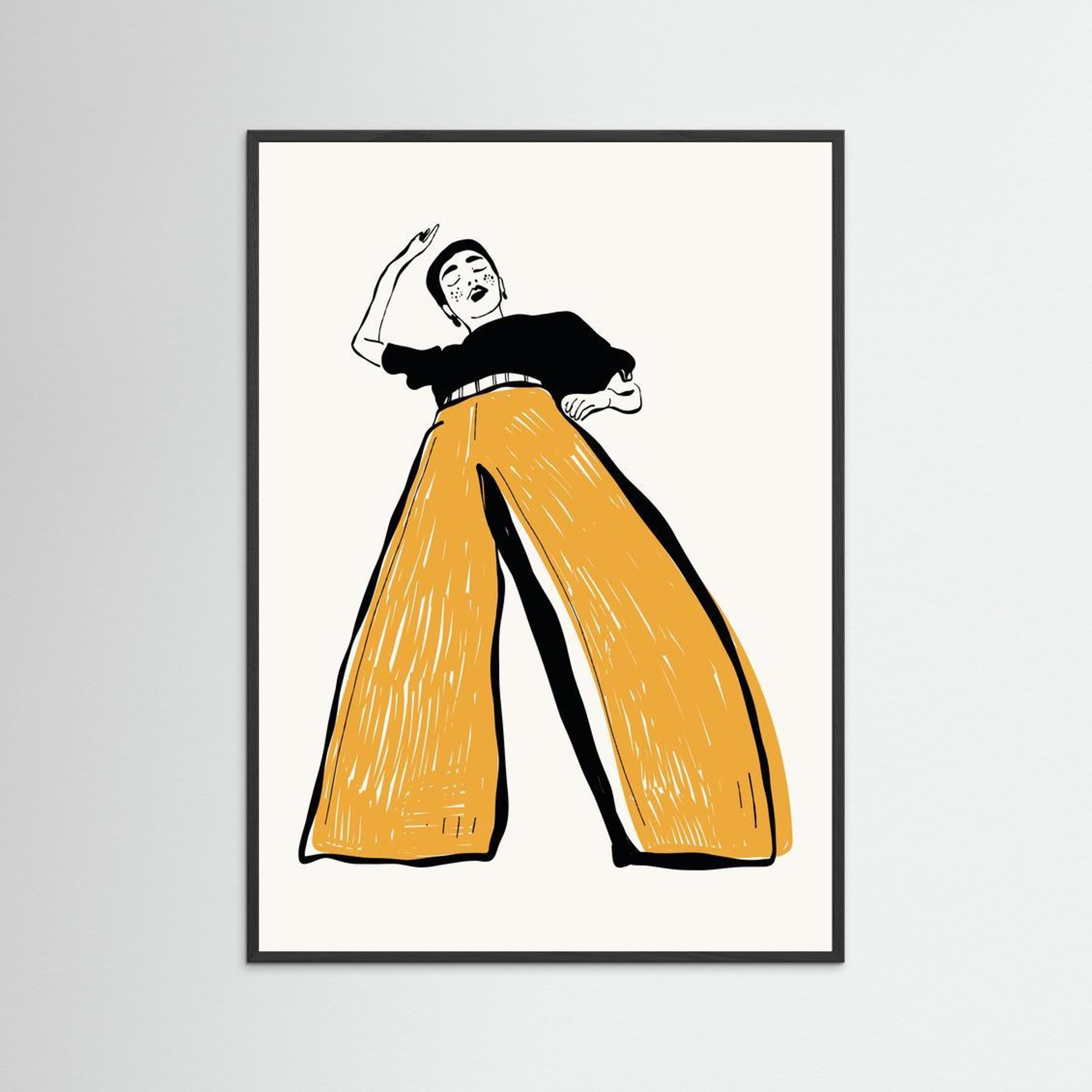 Fashion Figure in Mustard Wide-Leg Trousers