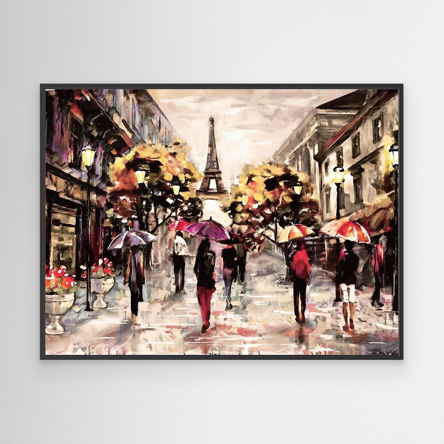 Parisian Streetscape | Rain-Drenched Romance Framed Canvas Art